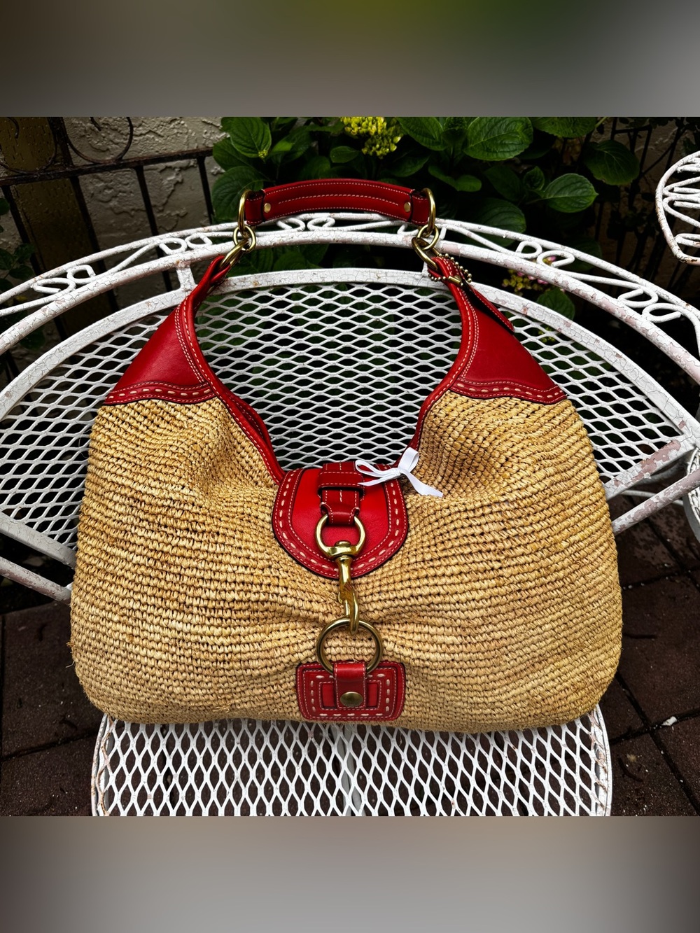 Huge Vintage Coach Raffia Hobo Bag